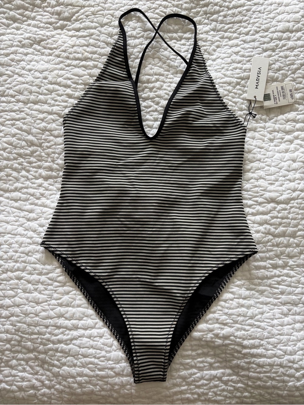 Marysia Swim Black & White Stripe Women’s One-Piece, NWT originally $350